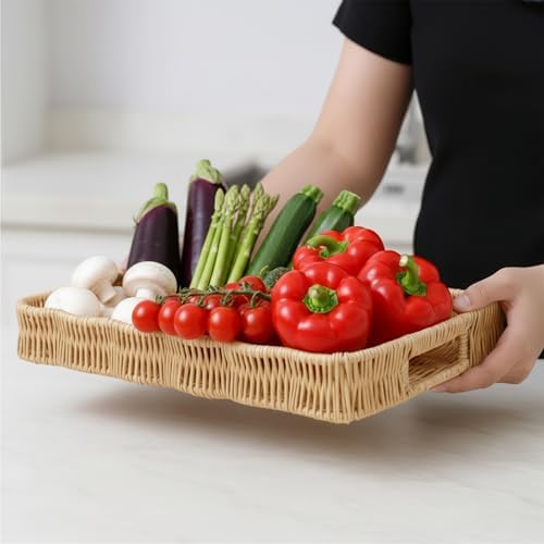 Scalloped Tray Rectangle with Handles, 13.98 x 9.84 x 1.77 Inch Hand