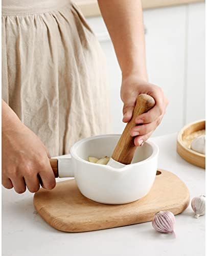 Porcelain Mortar and Pestle Set with Pour Spout Spice Grinder Herb