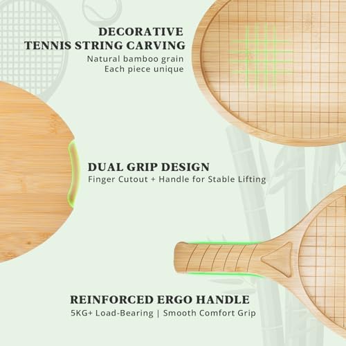 Tennis Racket Charcuterie Board, 16.5-Inch Bamboo Serving Board