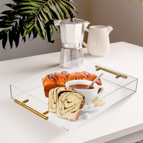 3 Pack Acrylic Serving Tray with Gold Handles, Spill-Proof Acrylic