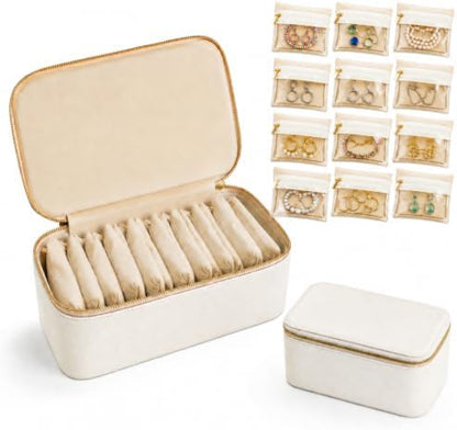 Hacaroa Large Travel Jewelry Case with 12 Velvet Pouches, 8.3 x 4.5 x