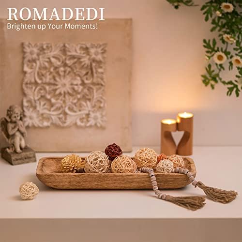 Romadedi Paulownia Wood Dough Bowl for Decor, Candle Tray 16 in Long