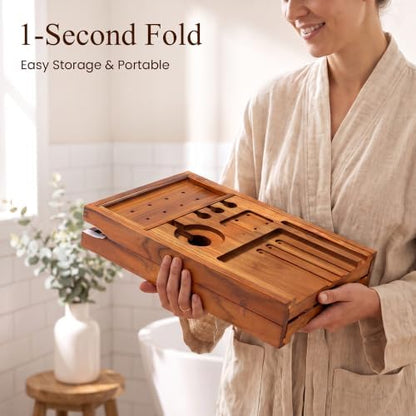 Teak Bathtub Tray, Expandable Bath Caddy 28.5-40", Stained