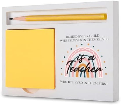 Teacher Appreciation Gift, Rainbow Wooden Sticky Note Holder for Desk.