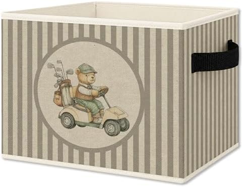 Vintage Bear Golf Nursery Foldable Storage Bins Box with Handles