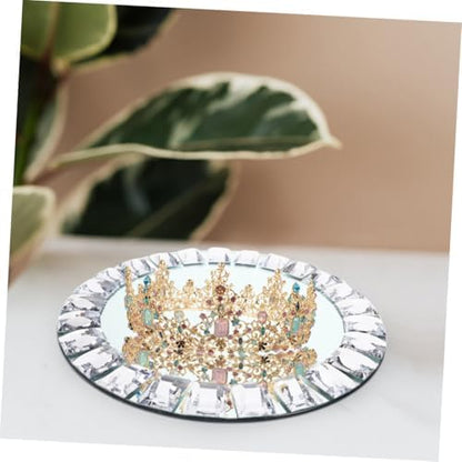 KOMBIUDA Glass Jewelry Tray round Decorative Ring Dish for Desktop