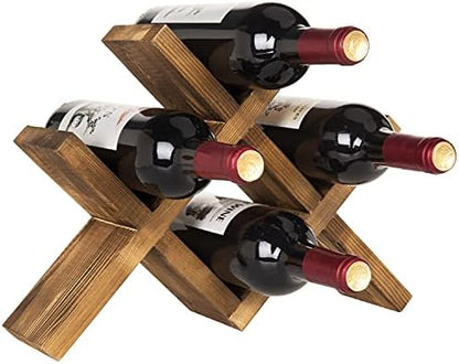 MyGift 4-Bottle Rustic Brown Wood Wine Rack for Countertop - Brushed