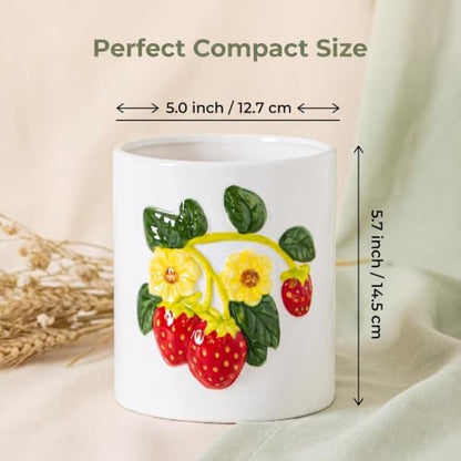 dgudgu Strawberry Kitchen Utensil Holder for Countertop Ceramic