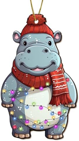 Cute Hippopotamus Christmas Ornaments 2026, 2 Side Printed Wooden
