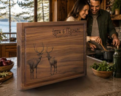 Personalized Rustic Elk Cutting Board, Custom Engraved with Names &