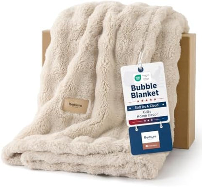 Bedsure Cloud Bubble Blanket, Soft Cozy Throw, Beige, 50"×60"