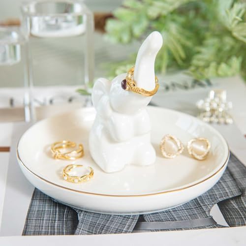 Elephant Ring Holder Dish, Ceramic Jewelry Tray Trinket Dish for