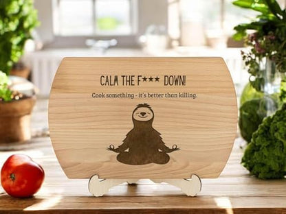Personalized Wooden Cutting Board with Funny Sloth Engraving – Custom