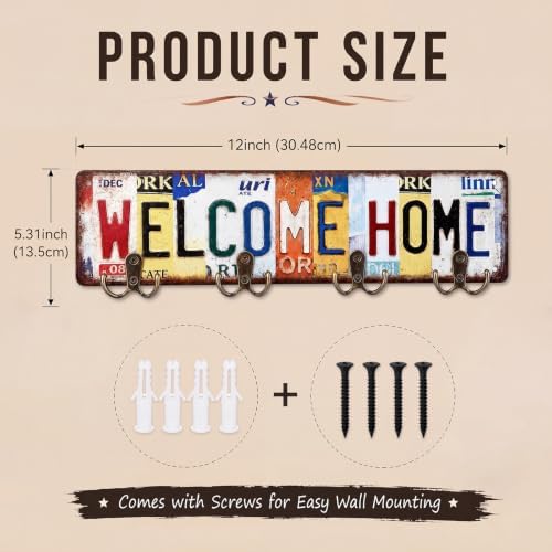 Hicarer Vintage Key Holder Wall Mount Welcome Home Metal Organizer