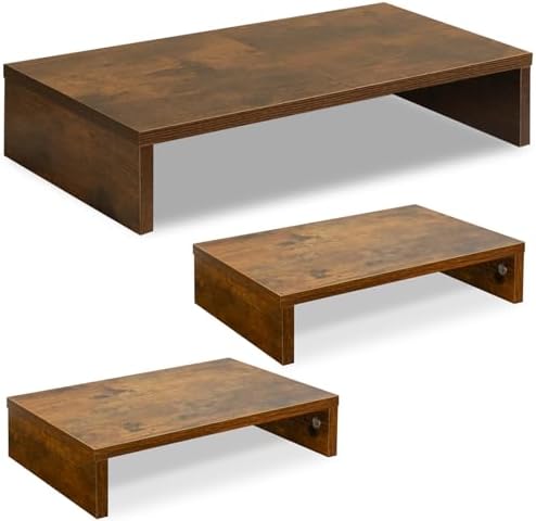TEAMIX 2 Pack Rustic Brown Wood Monitor Stand Riser and 1 Pack 20 inch