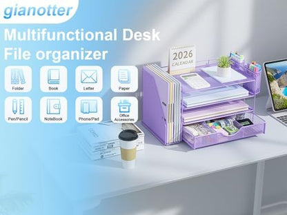 gianotter Desk Organizers and Accessories with File Holder, 4-Tier