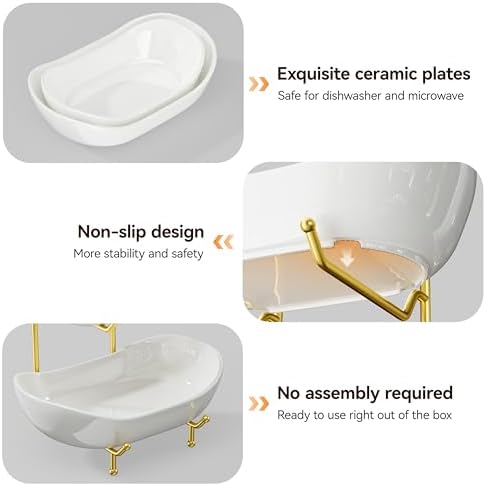 Ceramic 2 Tier Fruit Bowl, Fruit Basket for Kitchen Counter, Gold