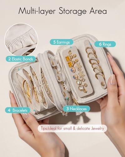 VLANDO Jewelry Travel Case with 2 Layers for Necklaces,Rings,Earrings