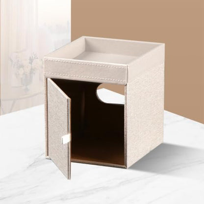 PU Leather Square Tissue Box Cover with Storage Tray,Modern Decorative