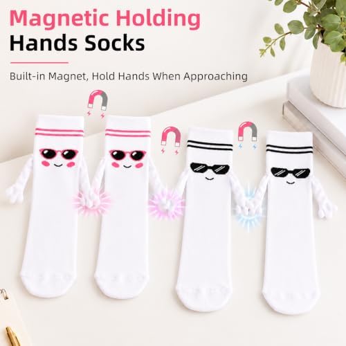 TUZELIYA 2 Pairs Magnetic Holding Hands Cotton Socks for Women Men