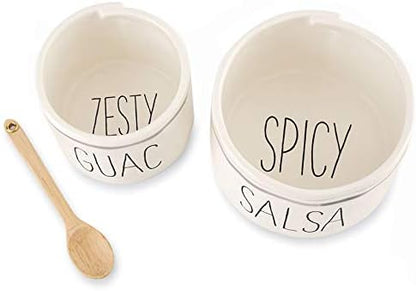 Mud Pie Salsa & Guac Bowl Set, white, "salsa 3"" x 4 1/2"" dia | guac