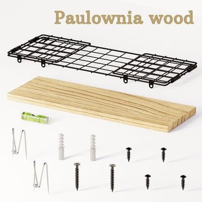 Floating Cubicle Shelf with Hooks, Paulownia Wood Desktop Organizer