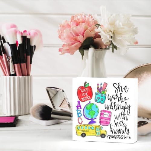 Teacher Desk Decor, Christian Wooden Box Sign Teacher Appreciation