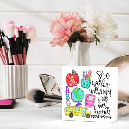 Teacher Desk Decor, Christian Wooden Box Sign Teacher Appreciation