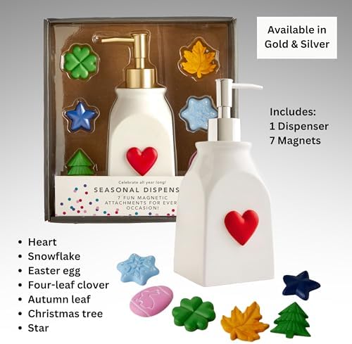 SKL Home Seasonal Soap/Lotion Dispenser Set with 7 Holiday Magnets