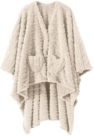 Wearable Blanket Poncho Cape Wrap for Adult, Cozy Sherpa Fleece