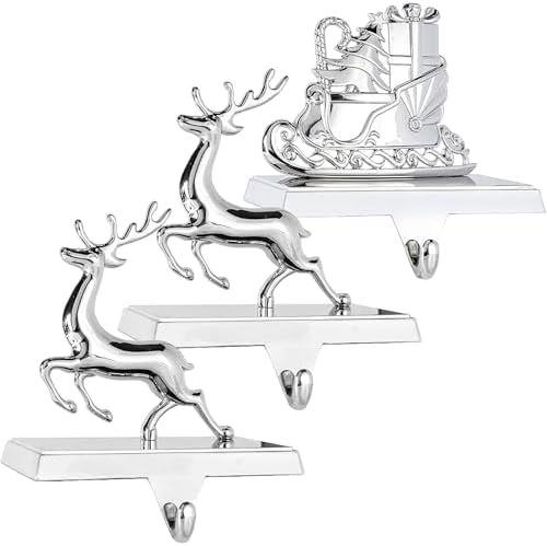 Klikel Reindeer Stocking Holder Set of 3-2D Deer and Sleigh Stocking