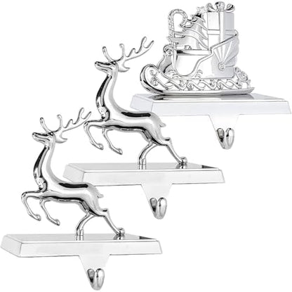 Klikel Reindeer Stocking Holder Set of 3-2D Deer and Sleigh Stocking