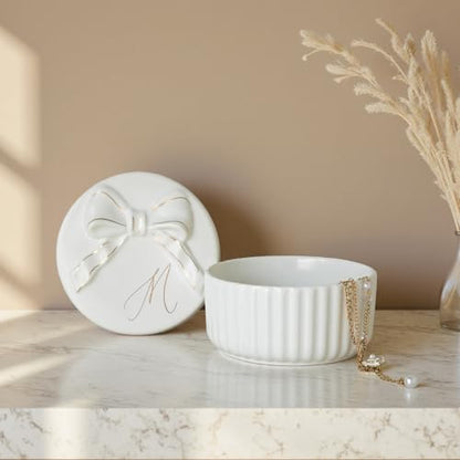 COLLECTIVE HOME Ceramic Jewelry Box with Bow, Nightstand Vanity