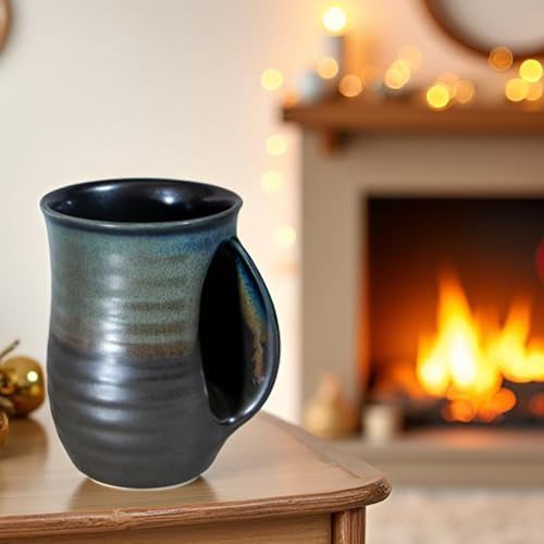 Reactive Glaze Ceramic Hand Warmer Mug, Right Handed, 16 Ounce