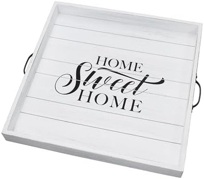 Stonebriar Square Worn White Home Sweet Home Decorative Wooden Tray