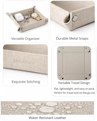 UnionBasic Faux Leather Valet Tray, Jewelry Catchall Tray, Beige