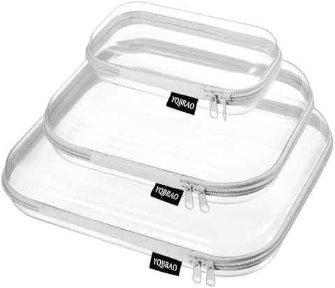 YQBRAO 3-Piece Clear Hard Shell Zipper Case Set, 1L 1M 1S, Gray