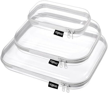 YQBRAO 3-Piece Clear Hard Shell Zipper Case Set, 1L 1M 1S, Gray