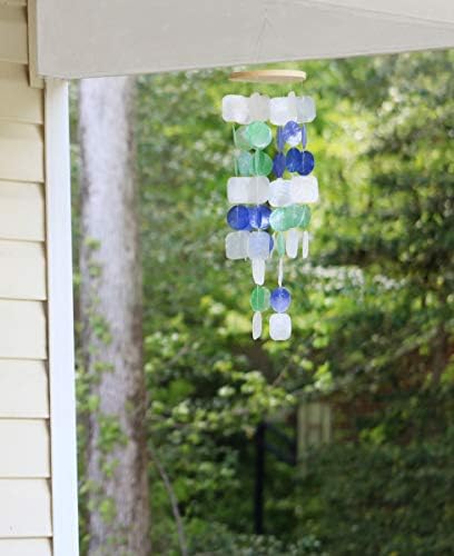 Beachcombers Capiz Sea Shell Decorative Blue and White Wind Chime