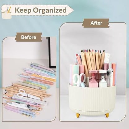 SKYDUE 360 Rotating Plastic Desk Pen Organizer with 5 Slots