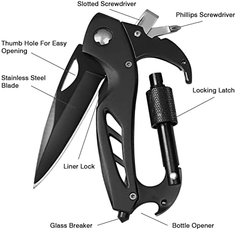FUNBRO Multitool Carabiner with Pocket Knife, Bottle Opener