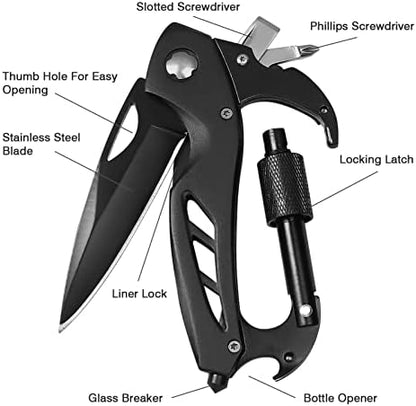 FUNBRO Multitool Carabiner with Pocket Knife, Bottle Opener
