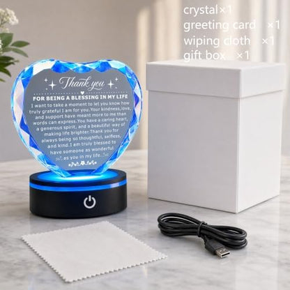 Thank You Gifts for Friends, Crystal Heart Plaque with LED Base