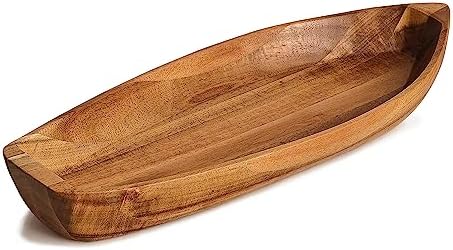 Lucky Boat Serving Tray, Acacia Solid Wood Interesting Shape Plate for