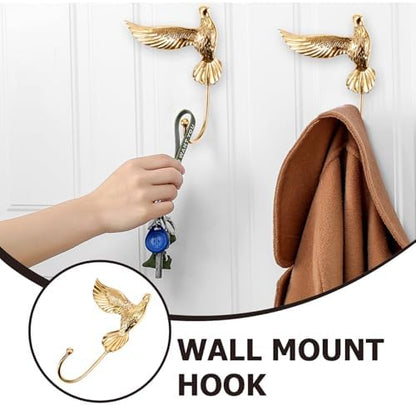Brass Wall Hook Decorative Coat Hanger Pigeon Shape for Keys and Coats