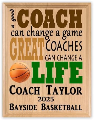 Broad Bay Personalized Basketball Coach Plaque - Solid Wood - 11in x