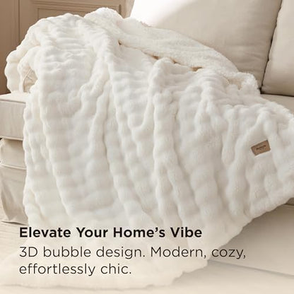 Bedsure GentleSoft Cloud Bubble Sherpa Throw Blanket for Couch, Fluffy