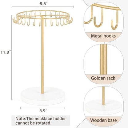 Mkono Necklace Holder Organizer, 30 Hooks Gold Jewelry Display Tree