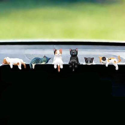 6 Pcs Cat Car Decor Dashboard Accessories, Mini Cat Figurines Cute Car