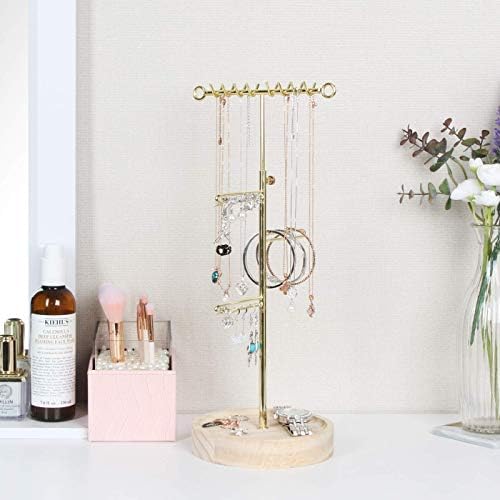 J JACKCUBE DESIGN Jewelry Tree Organizer Stand Adjustable Gold Metal